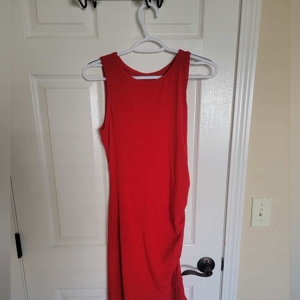 Red scrunch t shirt tank dress